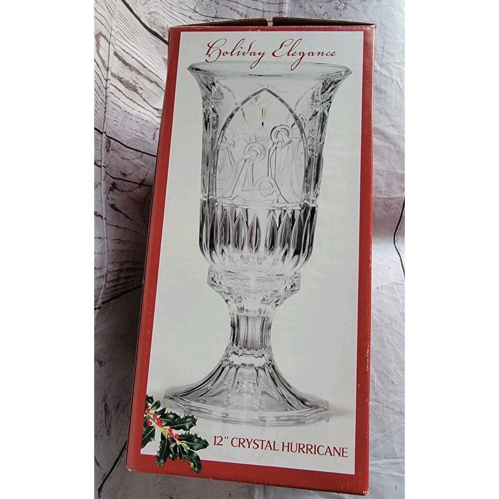 St. George Crystal 12" 2 Piece Lead Crystal Nativity Hurricane New Open Box